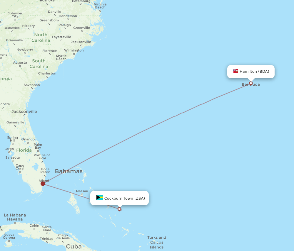 ZSA to BDA flights and routes map