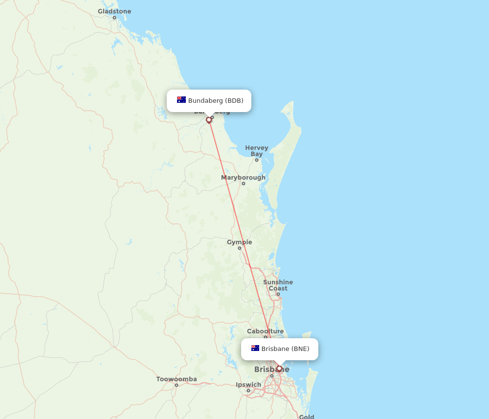 Bundaberg - Brisbane route map and flight paths