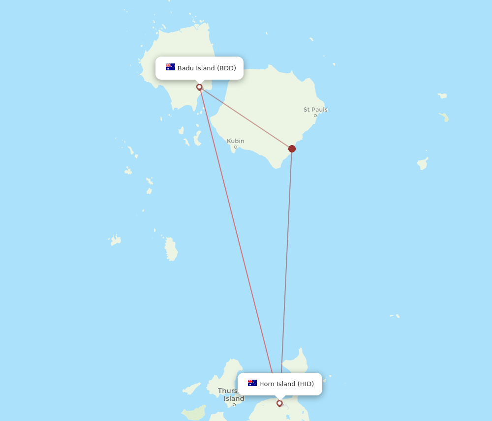 Badu Island - Horn Island route map and flight paths