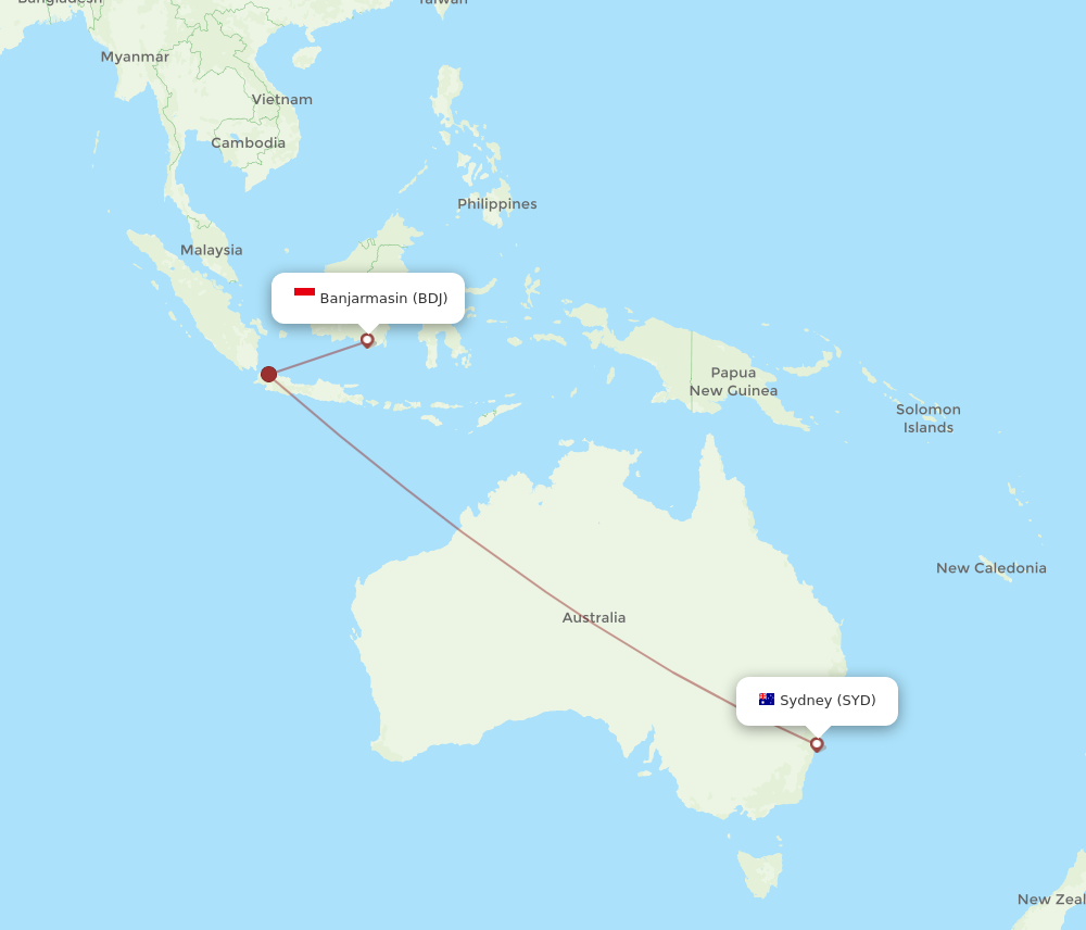 BDJ to SYD flights and routes map