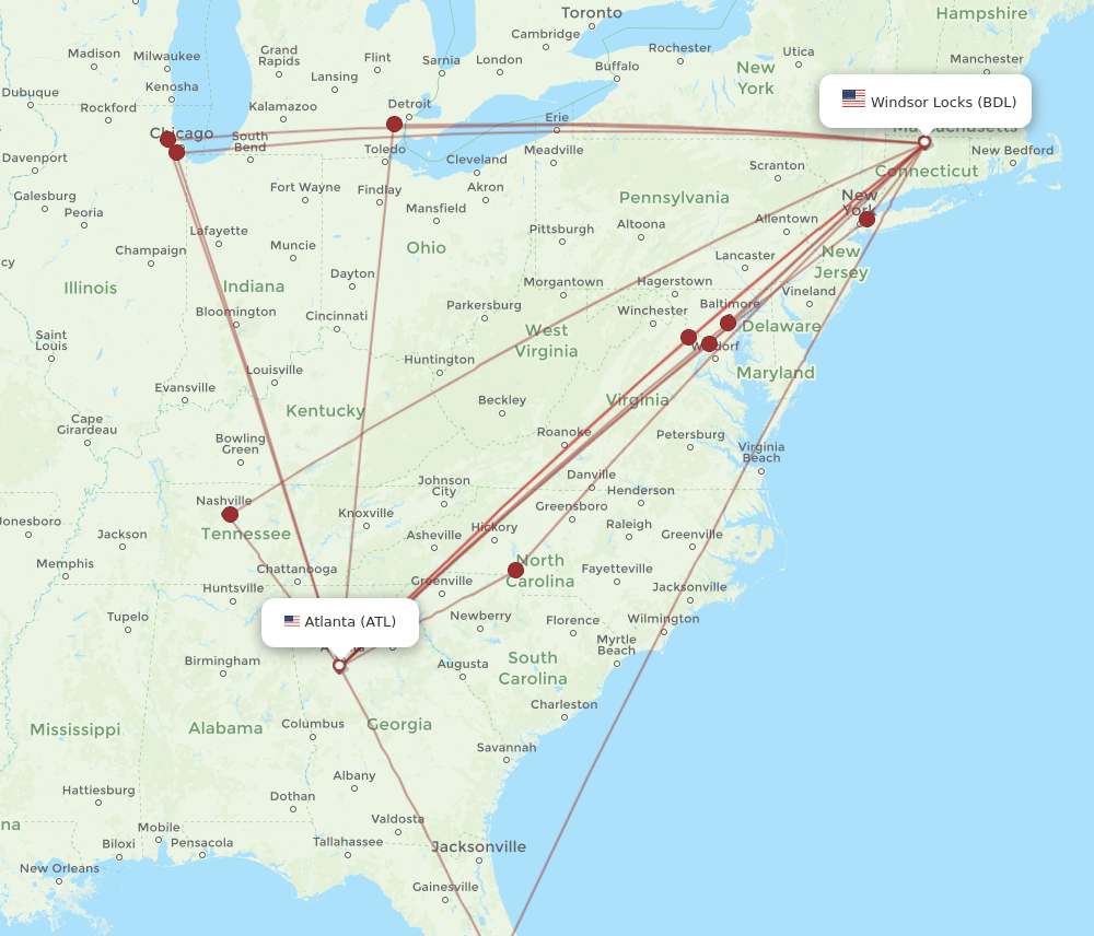 BDL-ATL flight routes