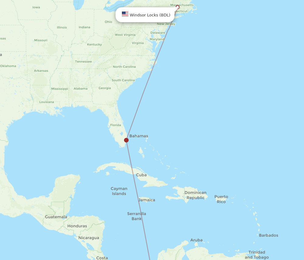Hartford - Armenia route map and flight paths