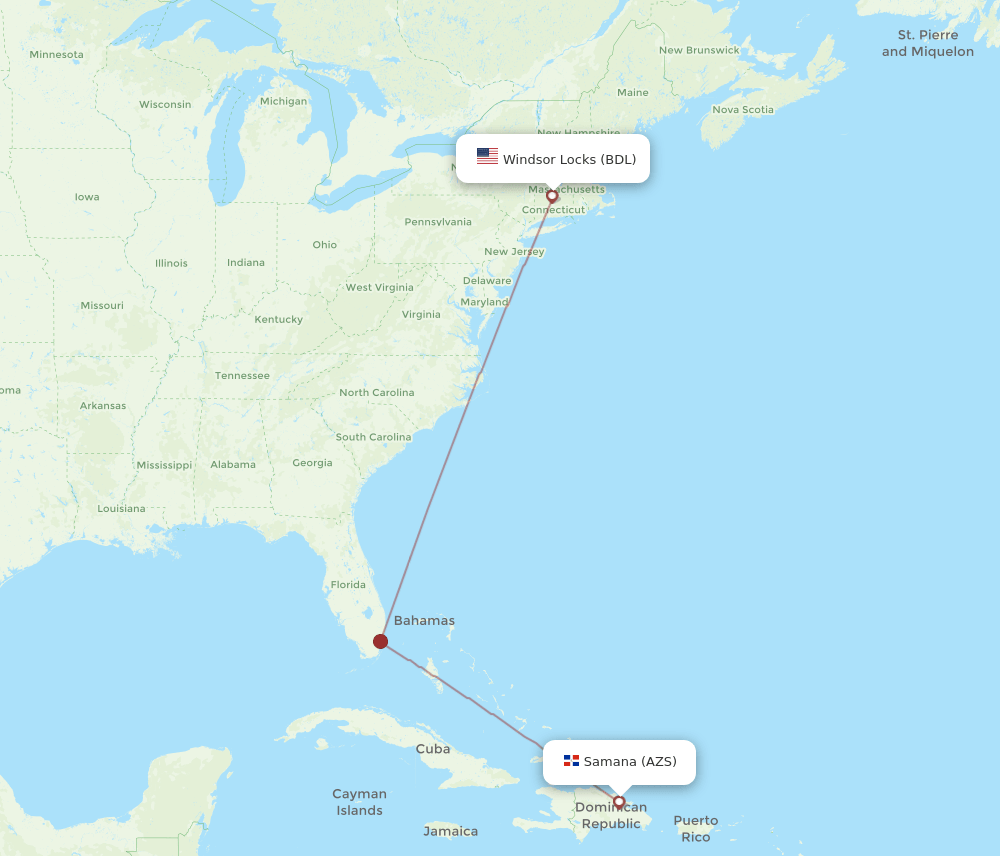 BDL to AZS flights and routes map
