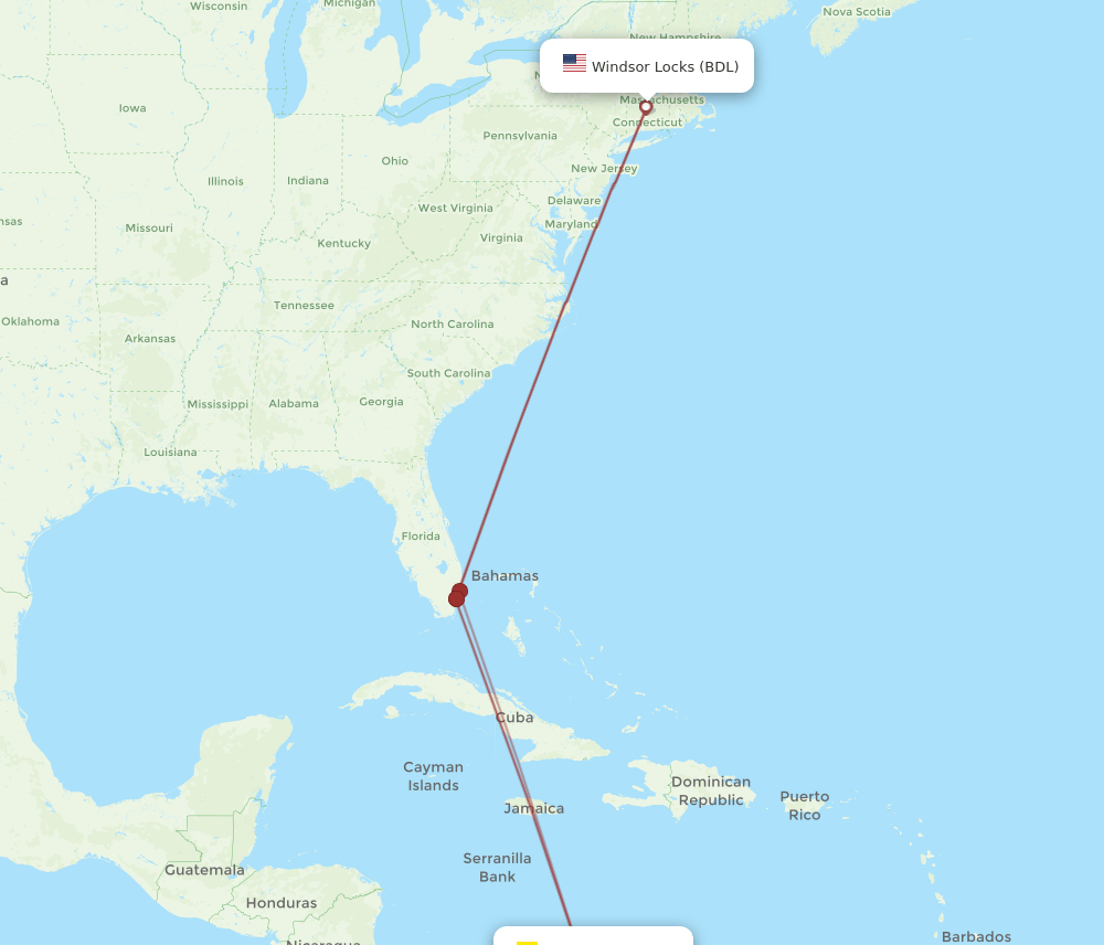BDL to BAQ flights and routes map