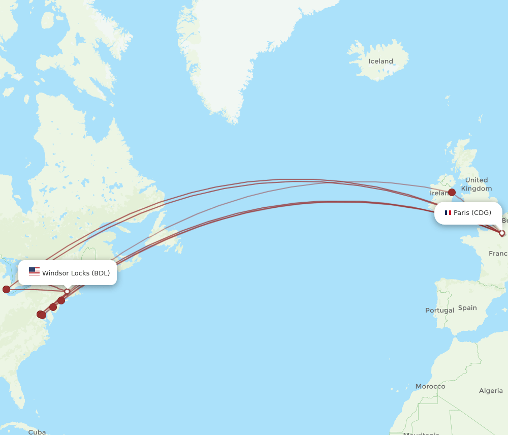 BDL-CDG flight routes