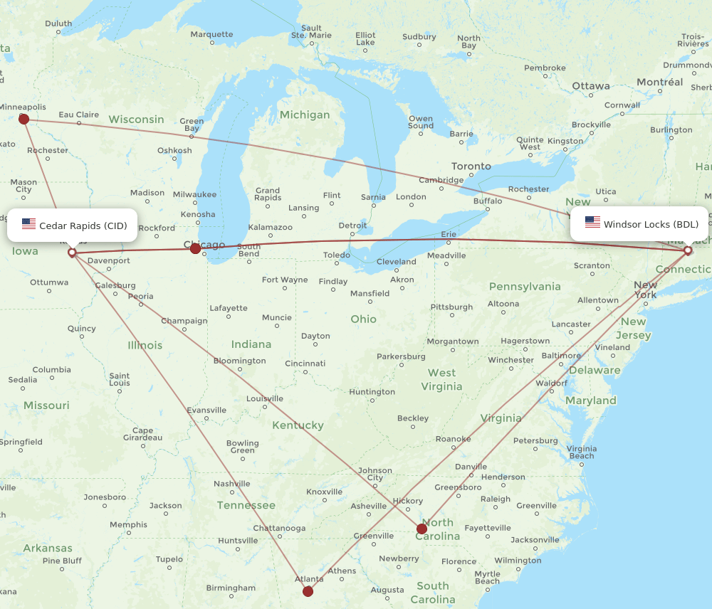 BDL-CID flight routes