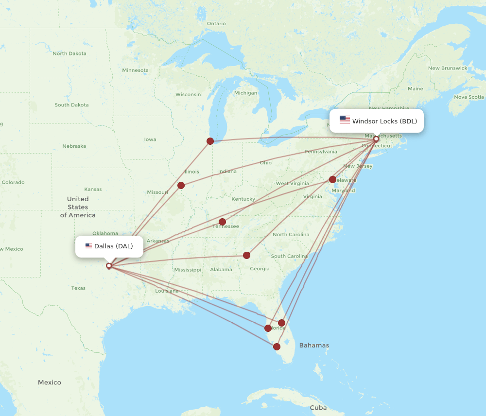 BDL-DAL flight routes