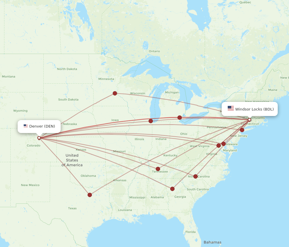 BDL to DEN flights and routes map