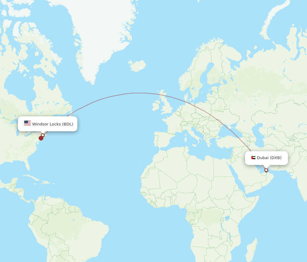 BDL to DXB flights and routes map