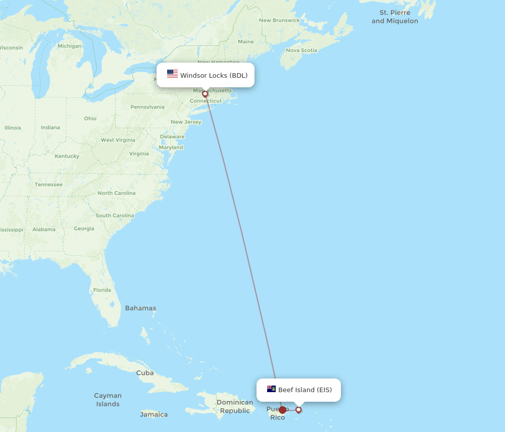 BDL to EIS flights and routes map
