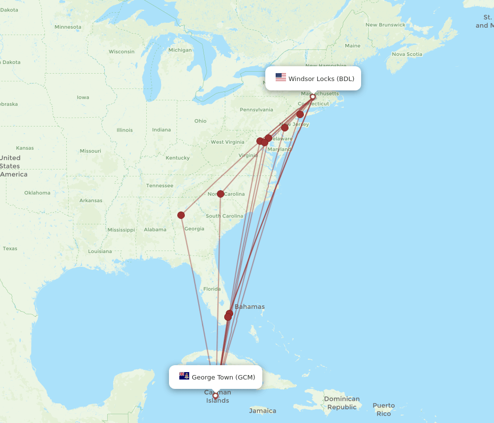 BDL-GCM flight routes