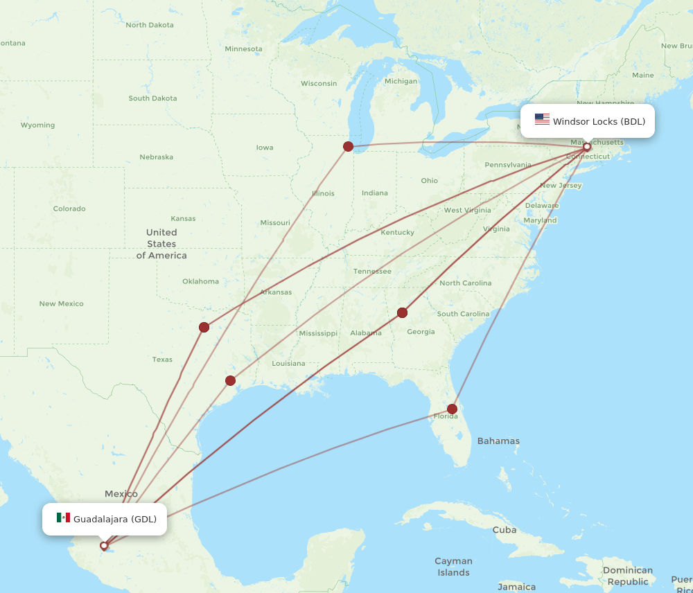 BDL-GDL flight routes
