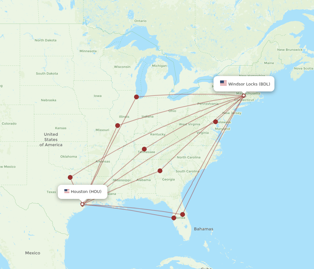 BDL to HOU flights and routes map