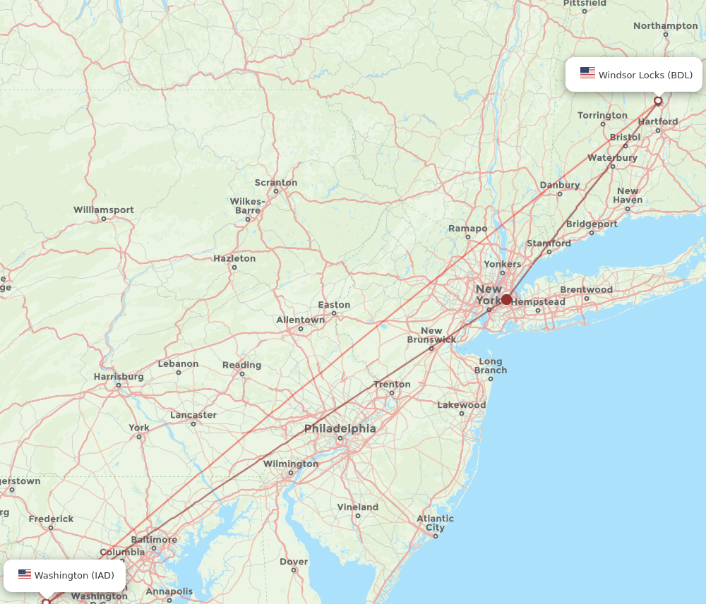 BDL-IAD flight routes