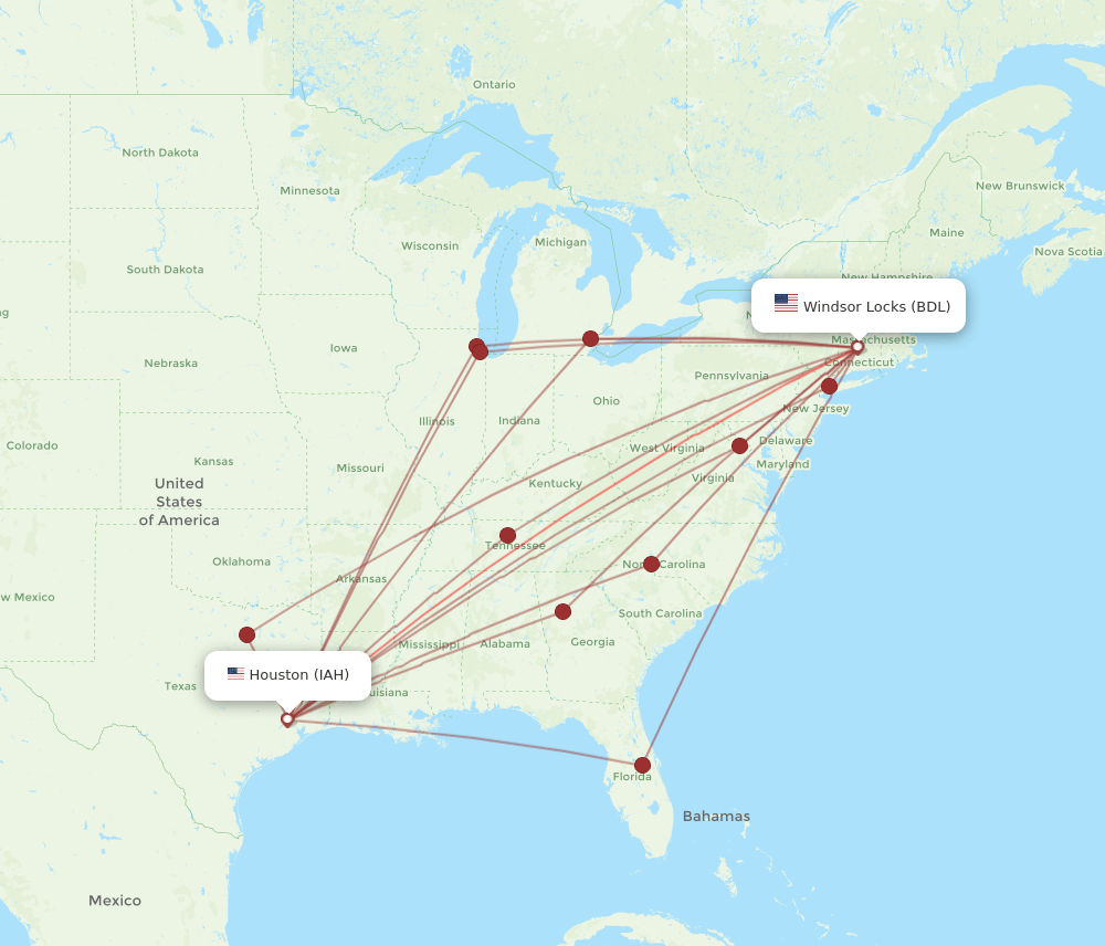 BDL-IAH flight routes