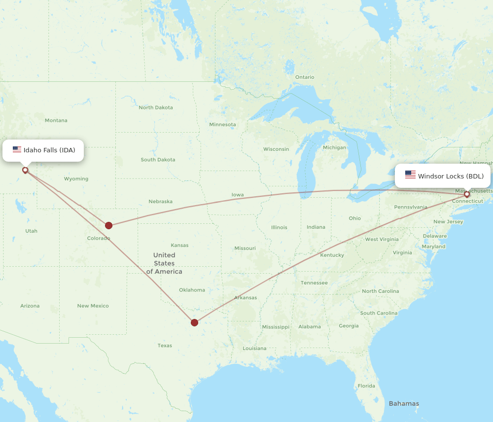 BDL-IDA flight routes