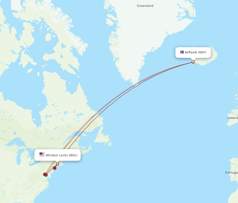 BDL-KEF flight routes