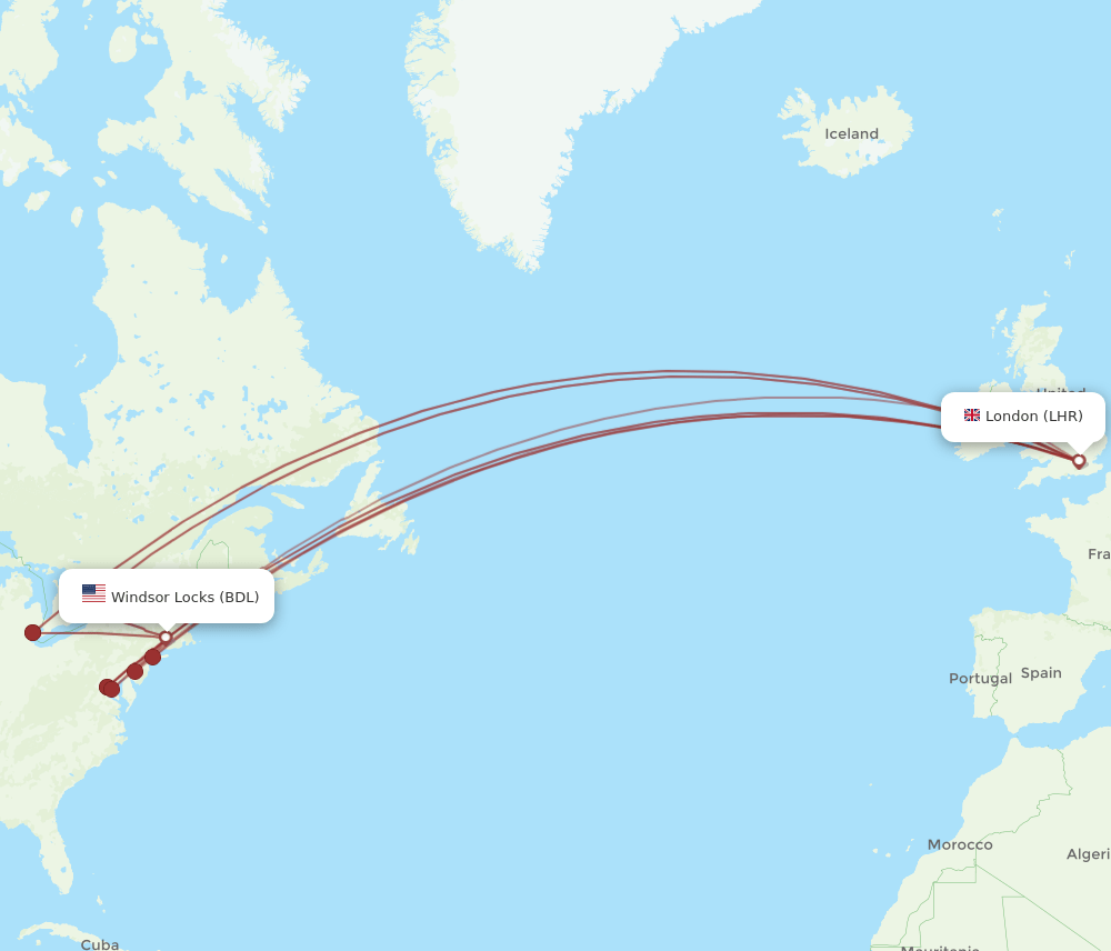 BDL-LHR flight routes