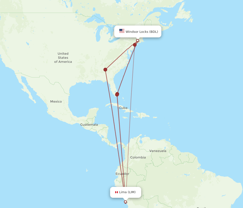 BDL-LIM flight routes