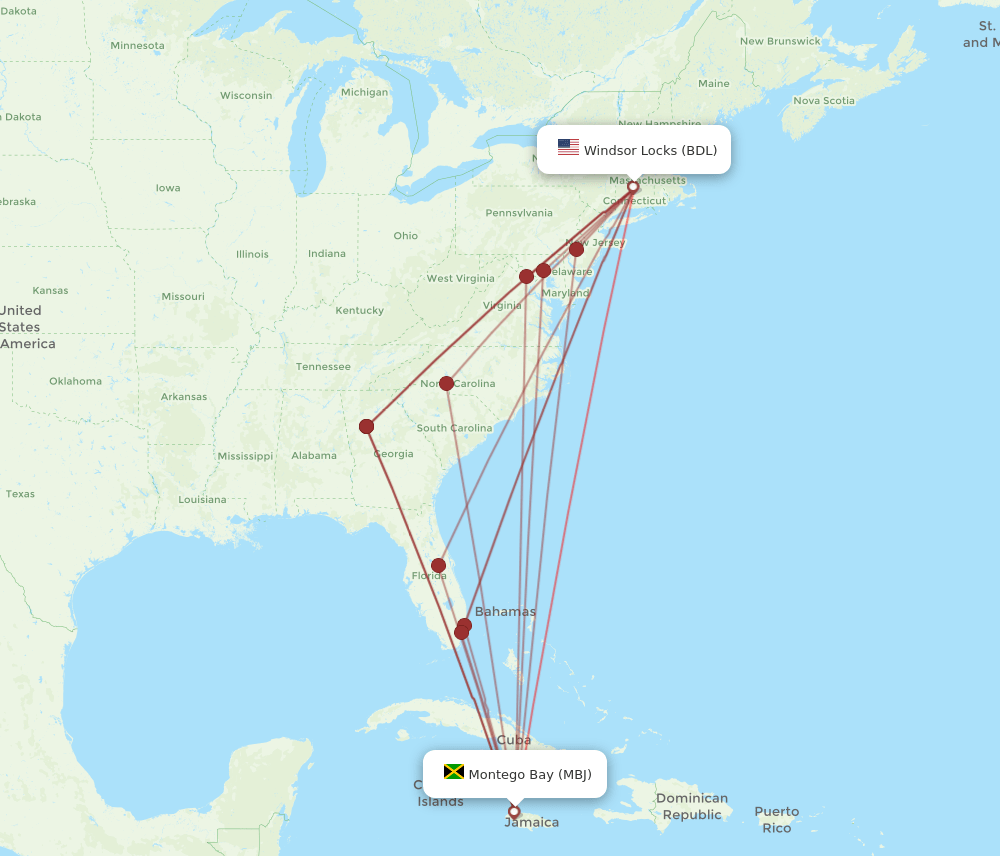 BDL-MBJ flight routes