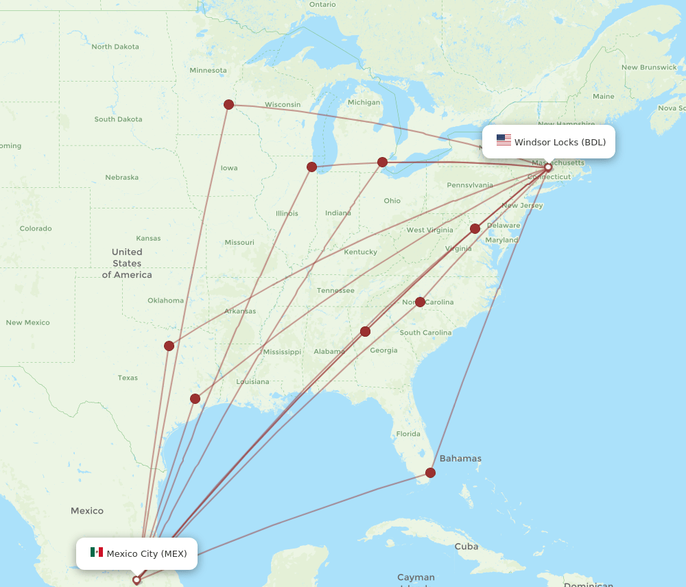 BDL-MEX flight routes
