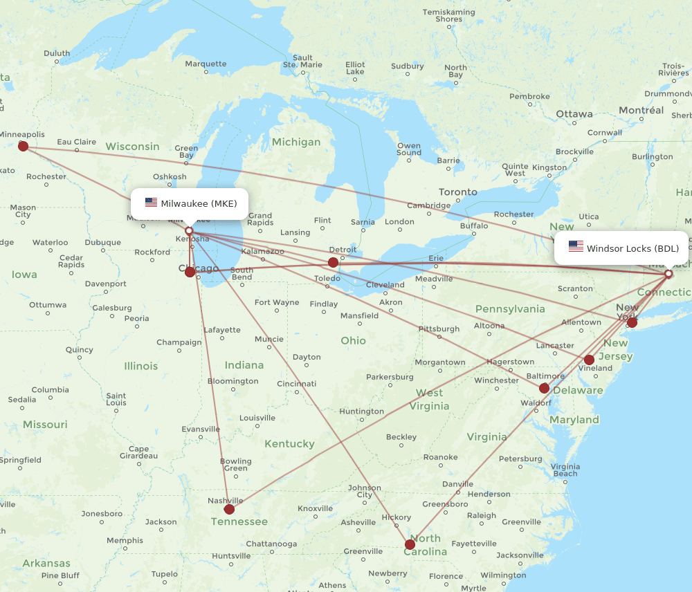 BDL-MKE flight routes