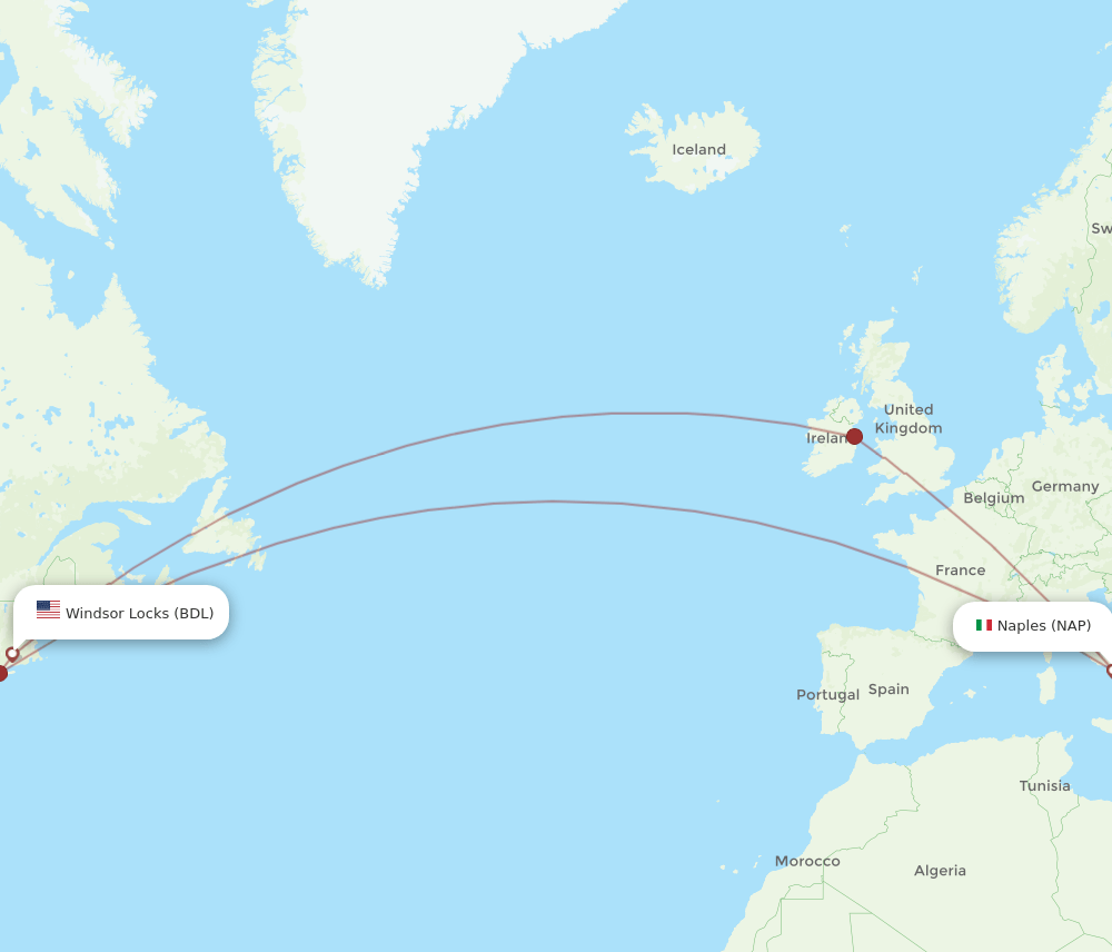 BDL to NAP flights and routes map