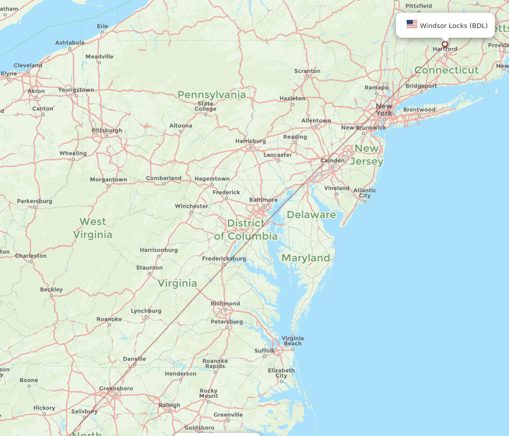 BDL-OAJ flight routes