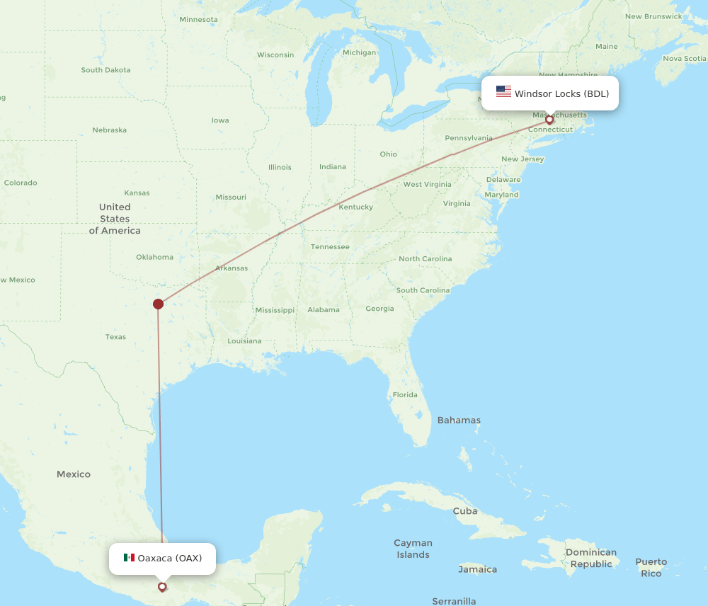 BDL to OAX flights and routes map