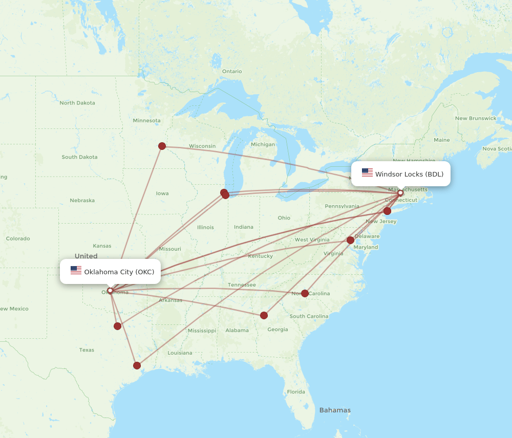 BDL-OKC flight routes