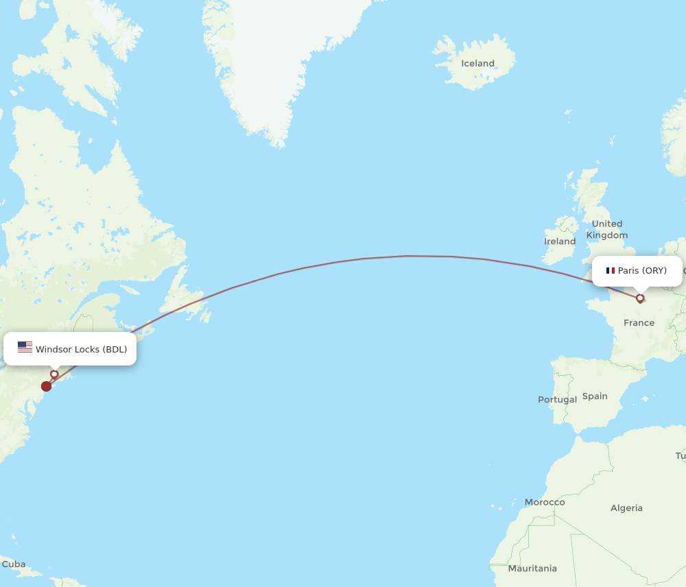 BDL to ORY flights and routes map