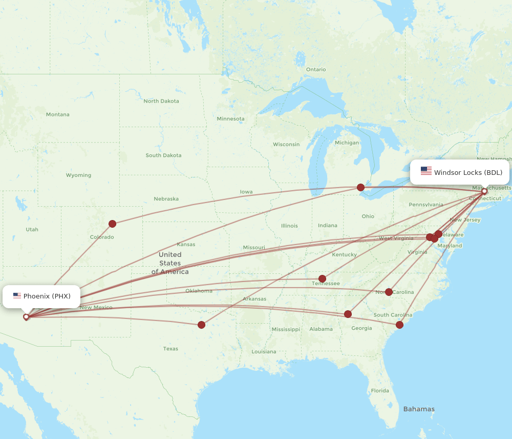 BDL-PHX flight routes