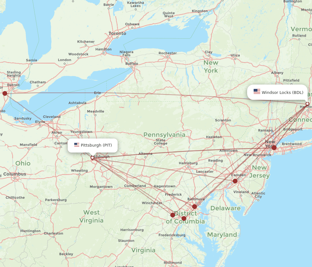 BDL-PIT flight routes