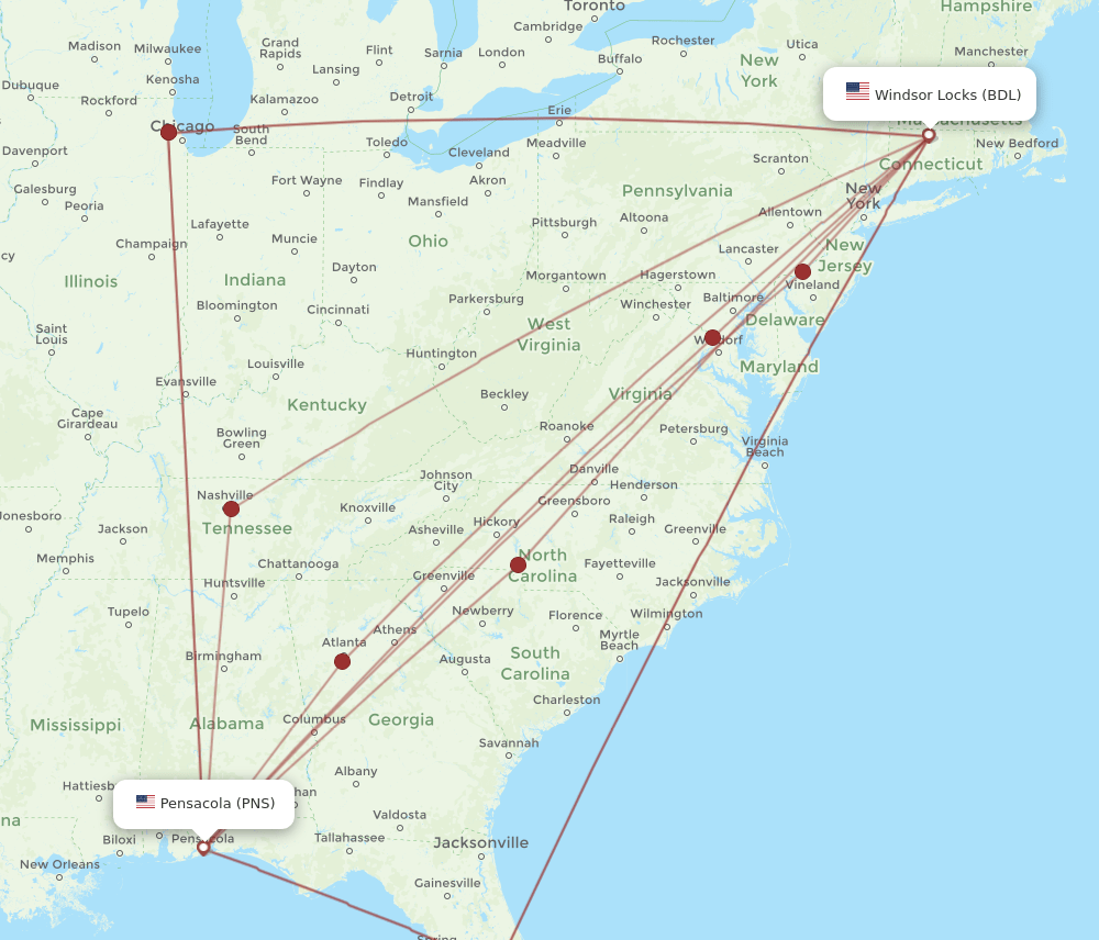BDL-PNS flight routes