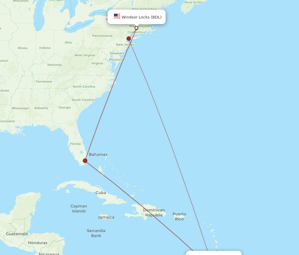 BDL-POS flight routes