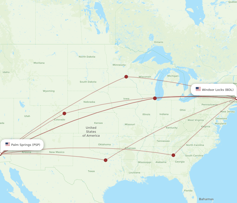 BDL to PSP flights and routes map