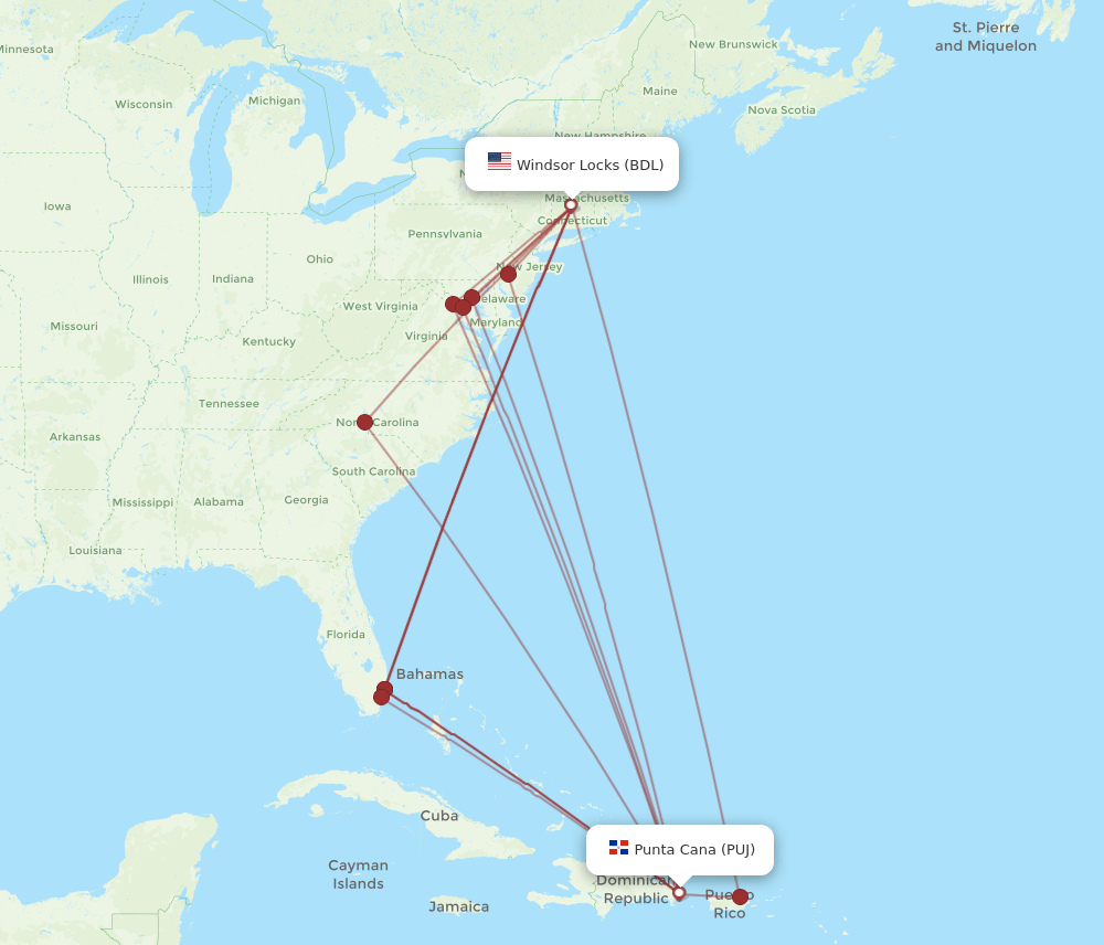BDL-PUJ flight routes