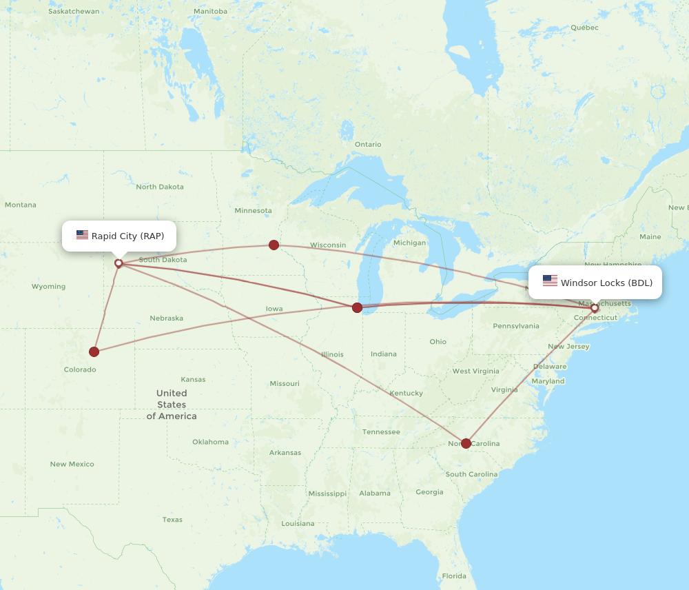 BDL-RAP flight routes
