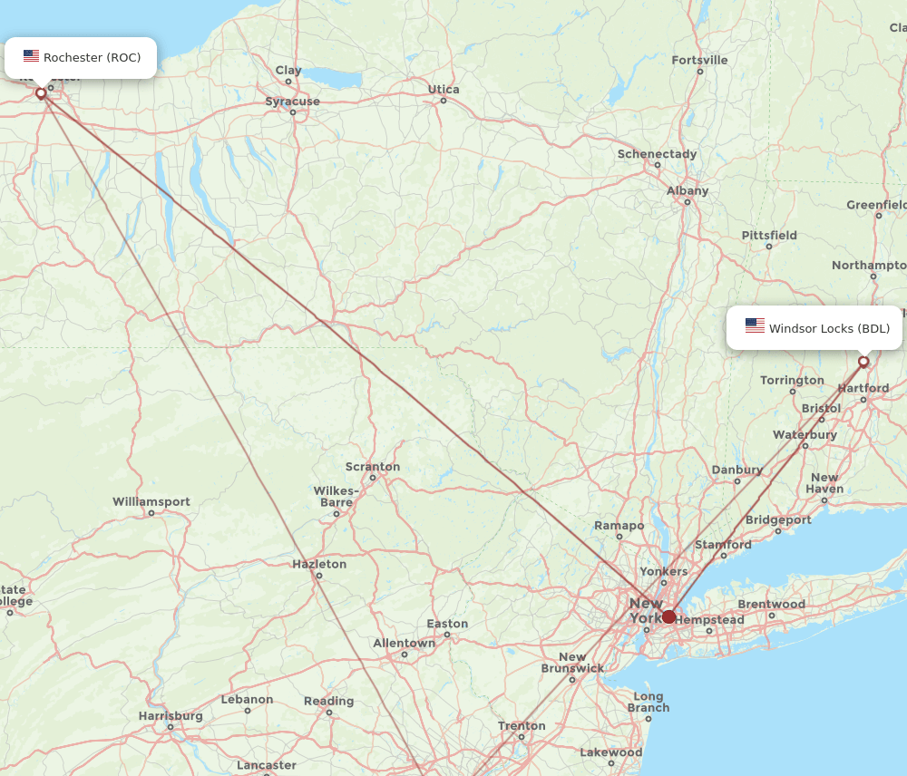 BDL-ROC flight routes