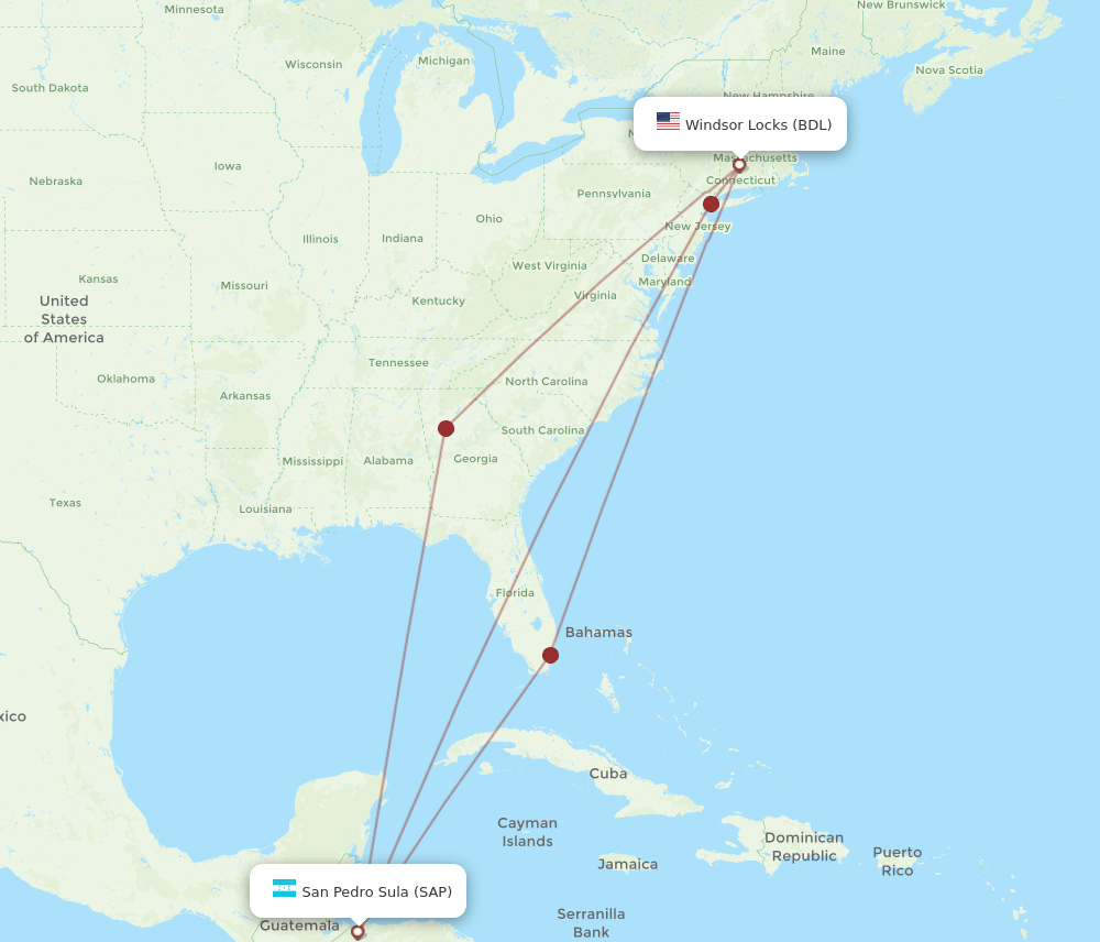 BDL-SAP flight routes