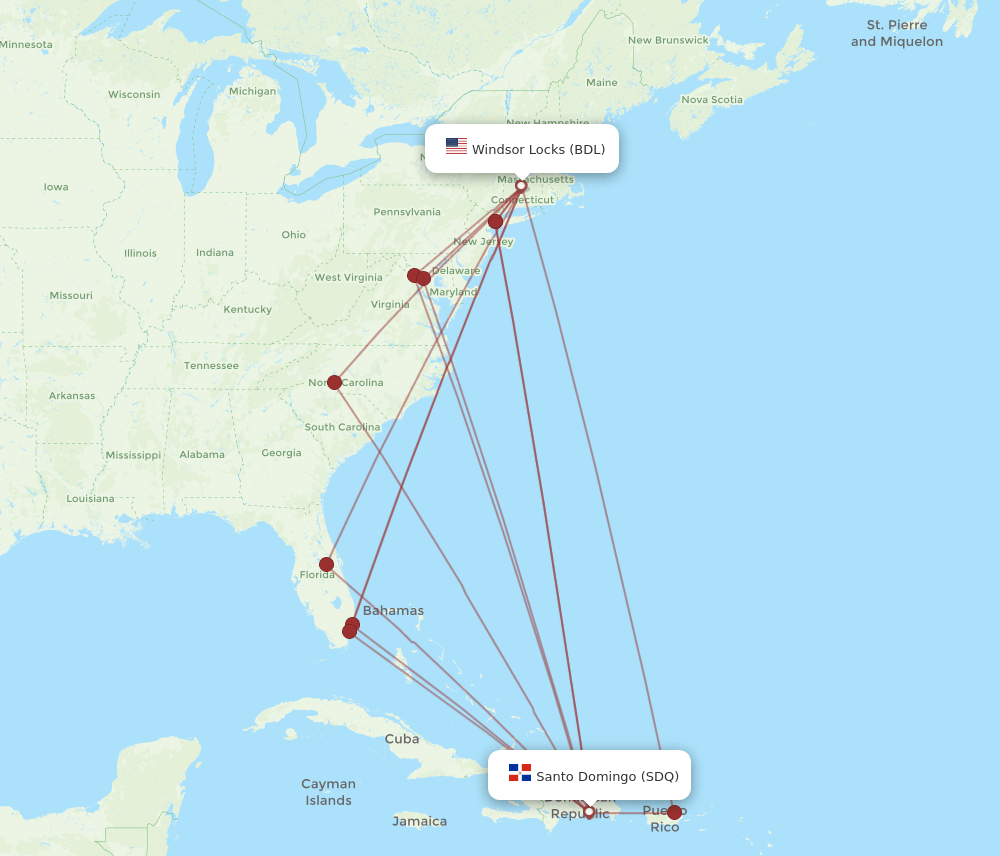BDL-SDQ flight routes