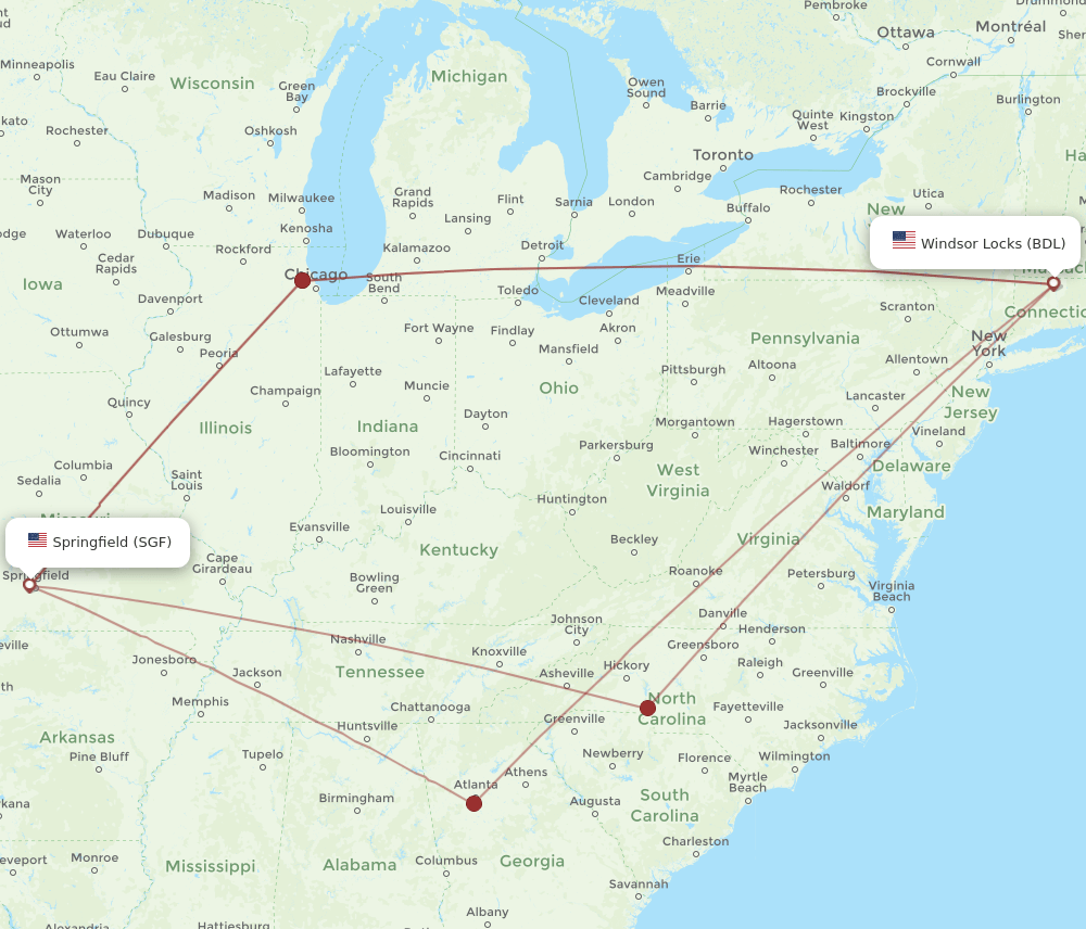 BDL-SGF flight routes
