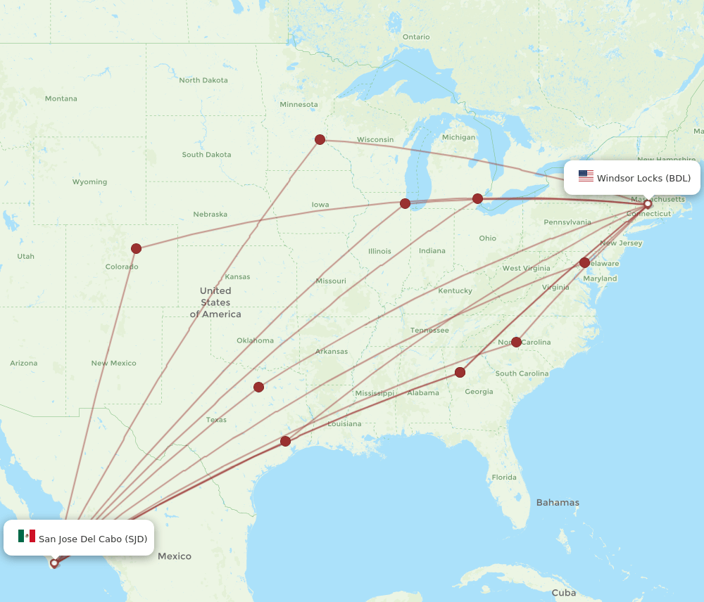 BDL to SJD flights and routes map