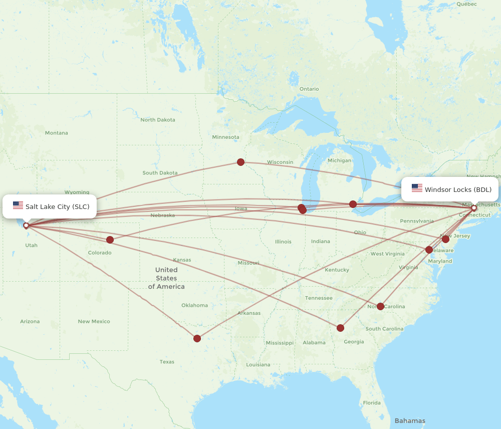 BDL-SLC flight routes