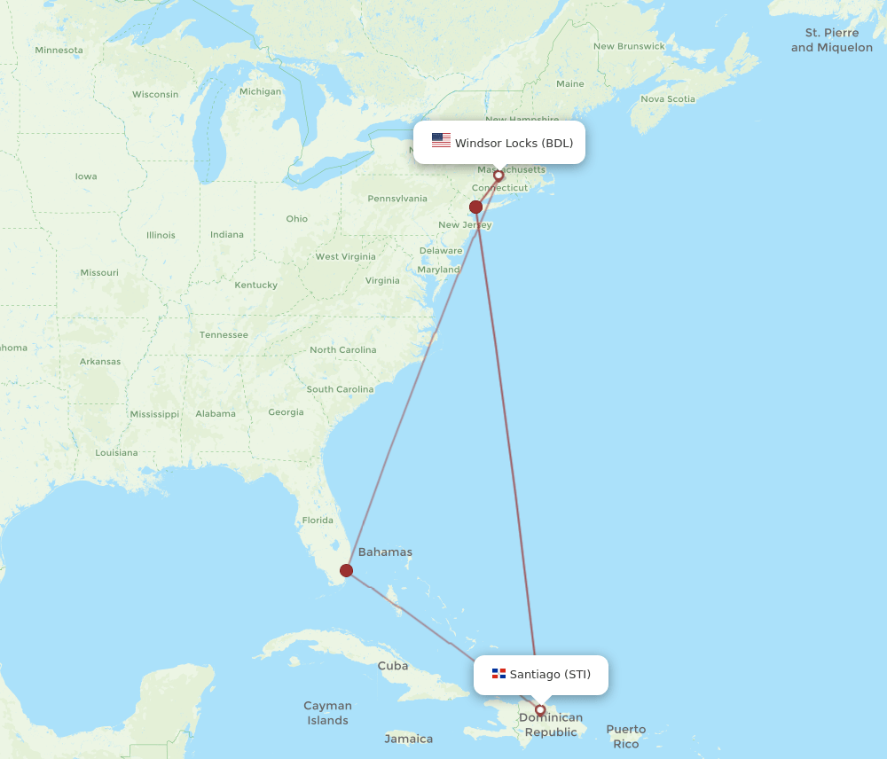 BDL-STI flight routes