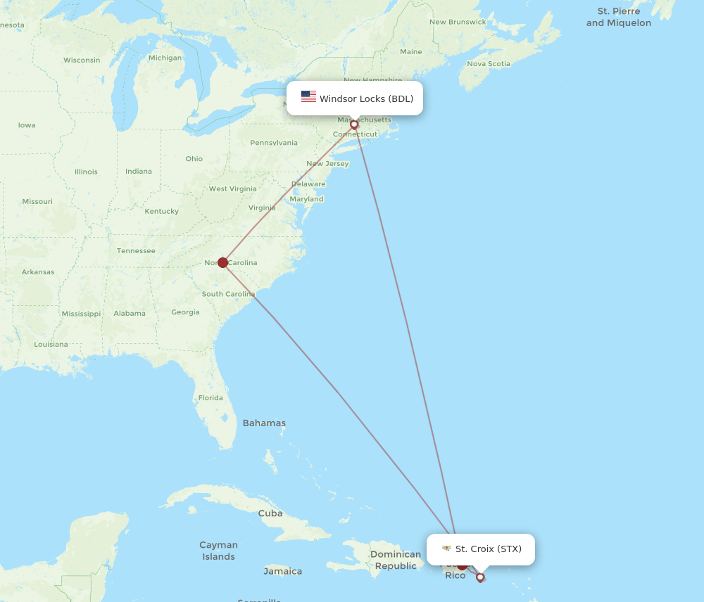 BDL-STX flight routes
