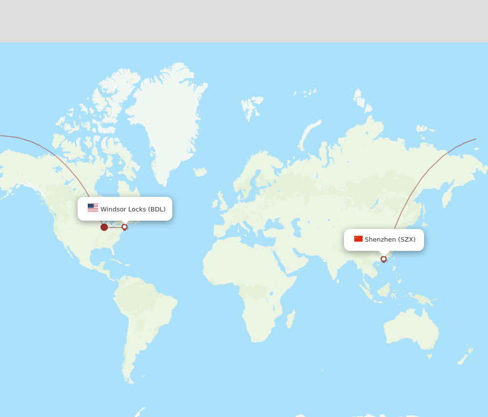 Shenzhen - Hartford route map and flight paths
