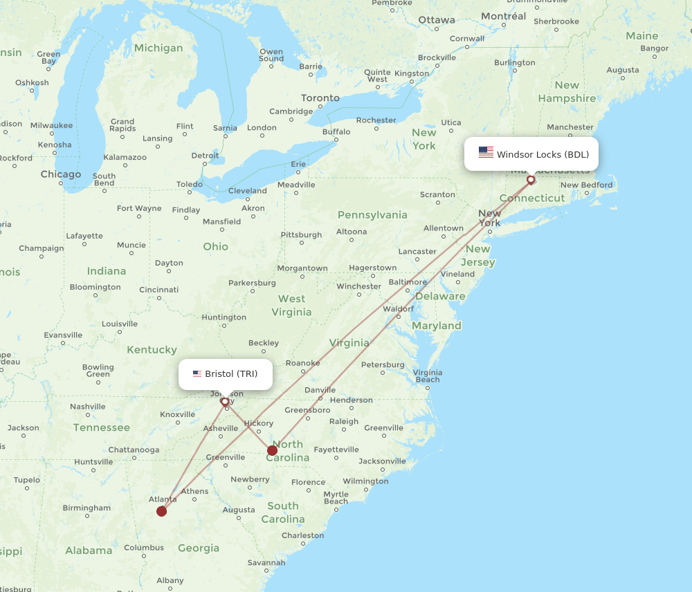 BDL-TRI flight routes