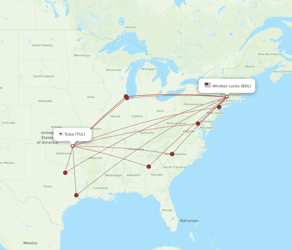 BDL-TUL flight routes