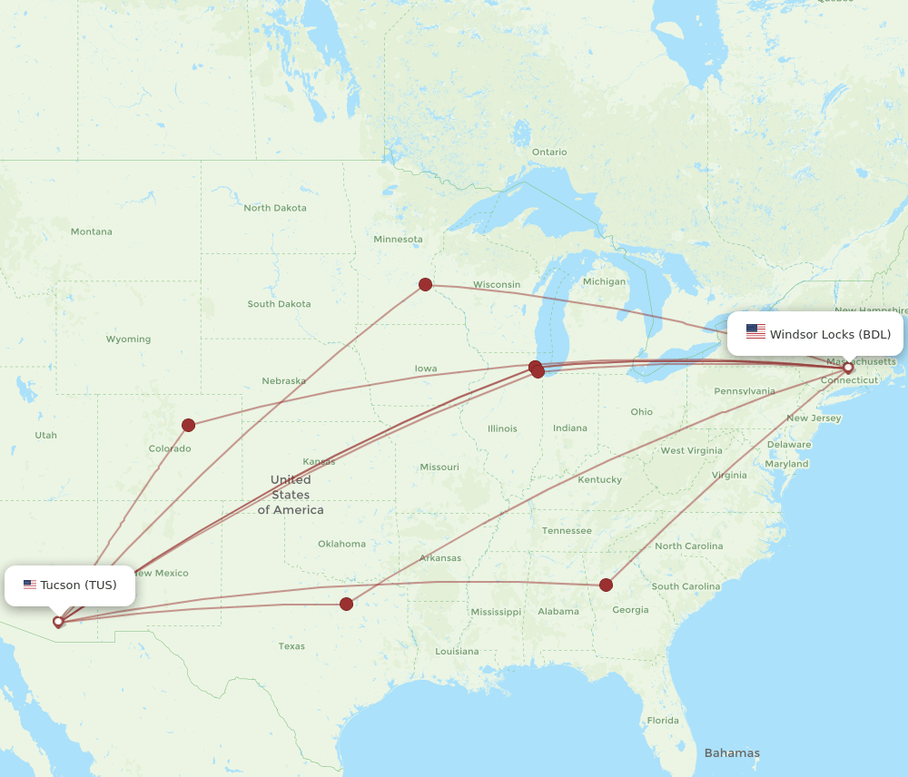 BDL-TUS flight routes